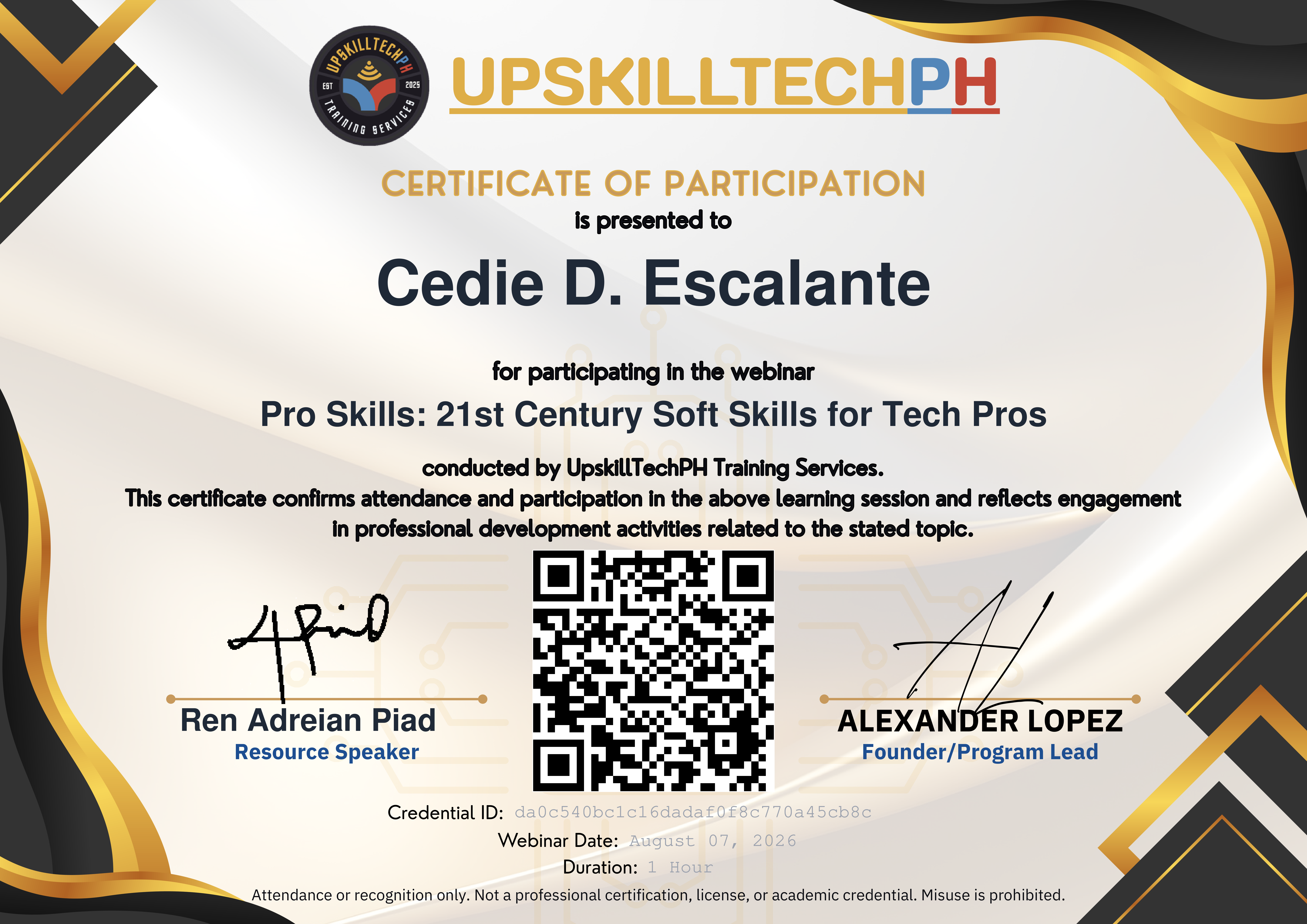 Certificate for Pro Skills: 21st Century Soft Skills for Tech Pros